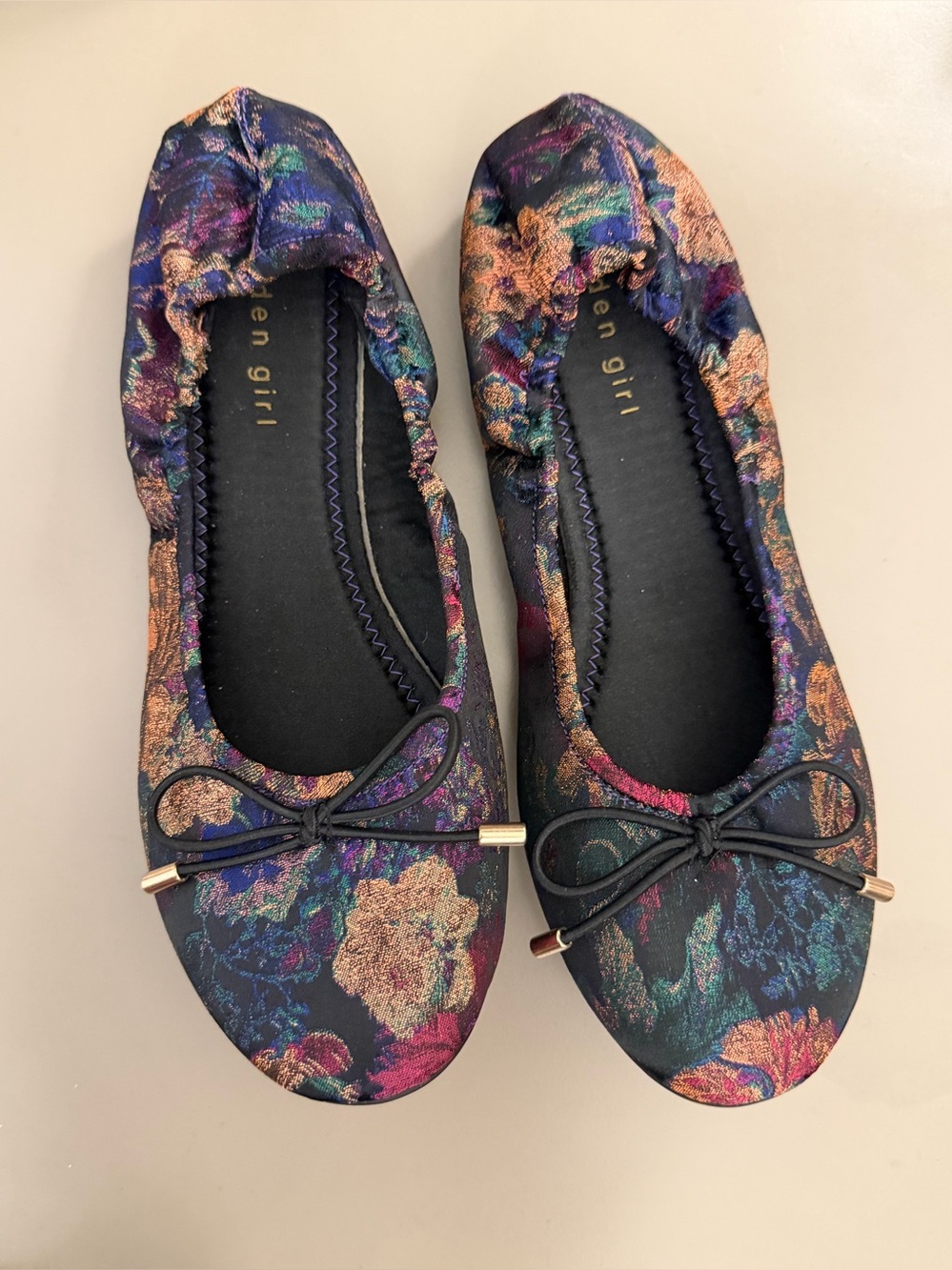 Madden Girl Floral Metallic Ballet Flats - Purple, Gold, Teal (Sz 8.5)